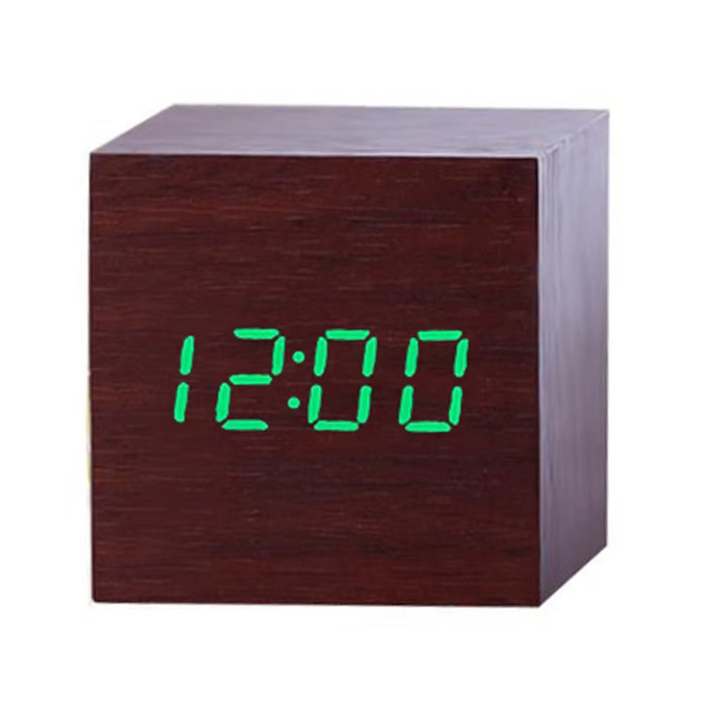 New Arrival Wooden LED Alarm Clocks Temperature Electronic Clock Sounds Control Digital LED Display Desktop Calendar Table Clock