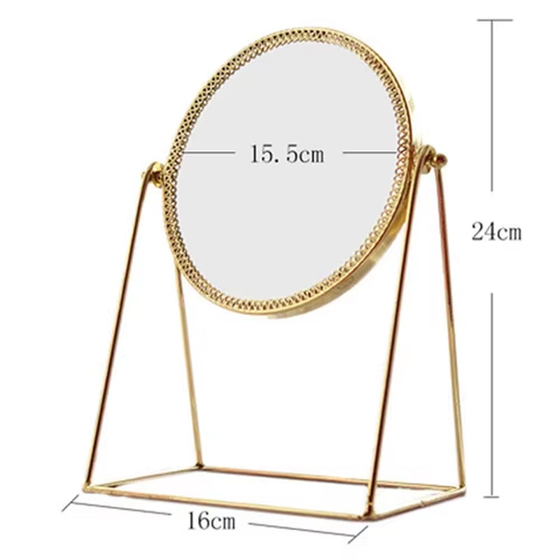 Retro Light Luxury European Metal Gold Makeup Mirror Home Desktop Home Square round Decorative Mirrors WF