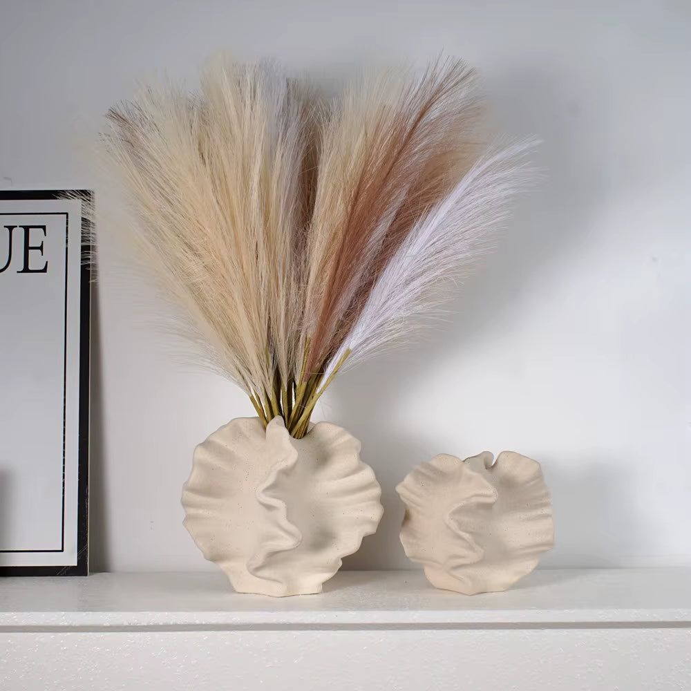 Ceramic Coral Vase Nordic Art Beige Matte Container for Flower Pampas Grass Living Room Tabletop Centerpieces Decoration