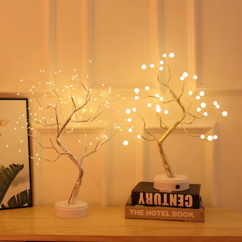 LED Tree Table Night Light USB Battery Operated Table Lamp Christmas Home Fairy Bedroom Indoor Kids Bar Decorati